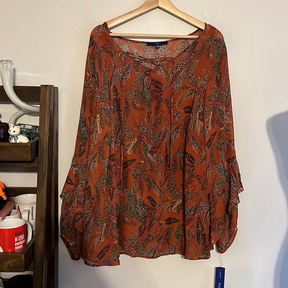 Apt. 9 Plus Size Paisley Bohemian Peasant Top & Cami - Picture 1 of 7